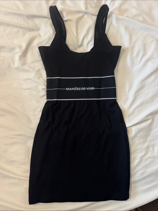 Maniere De Voir Dresses & Skirts - Manière De Voir Black Dress with White Waist Stripes